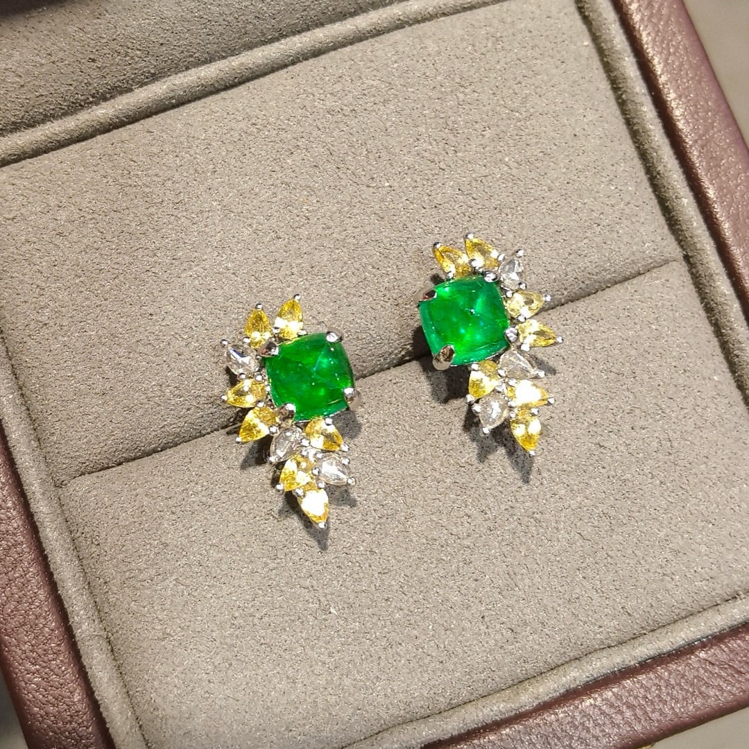 14k Gold 3.24 Ctw Natural Emerald & Diamond Earrings - 7