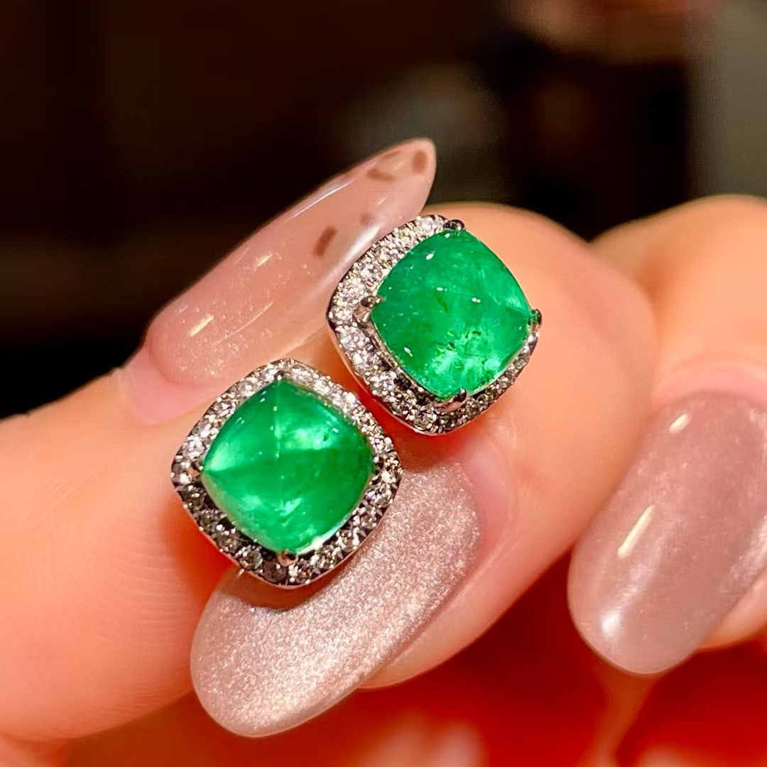 14k Gold 3.13 Ctw Natural Emerald & Diamond Earrings - 2