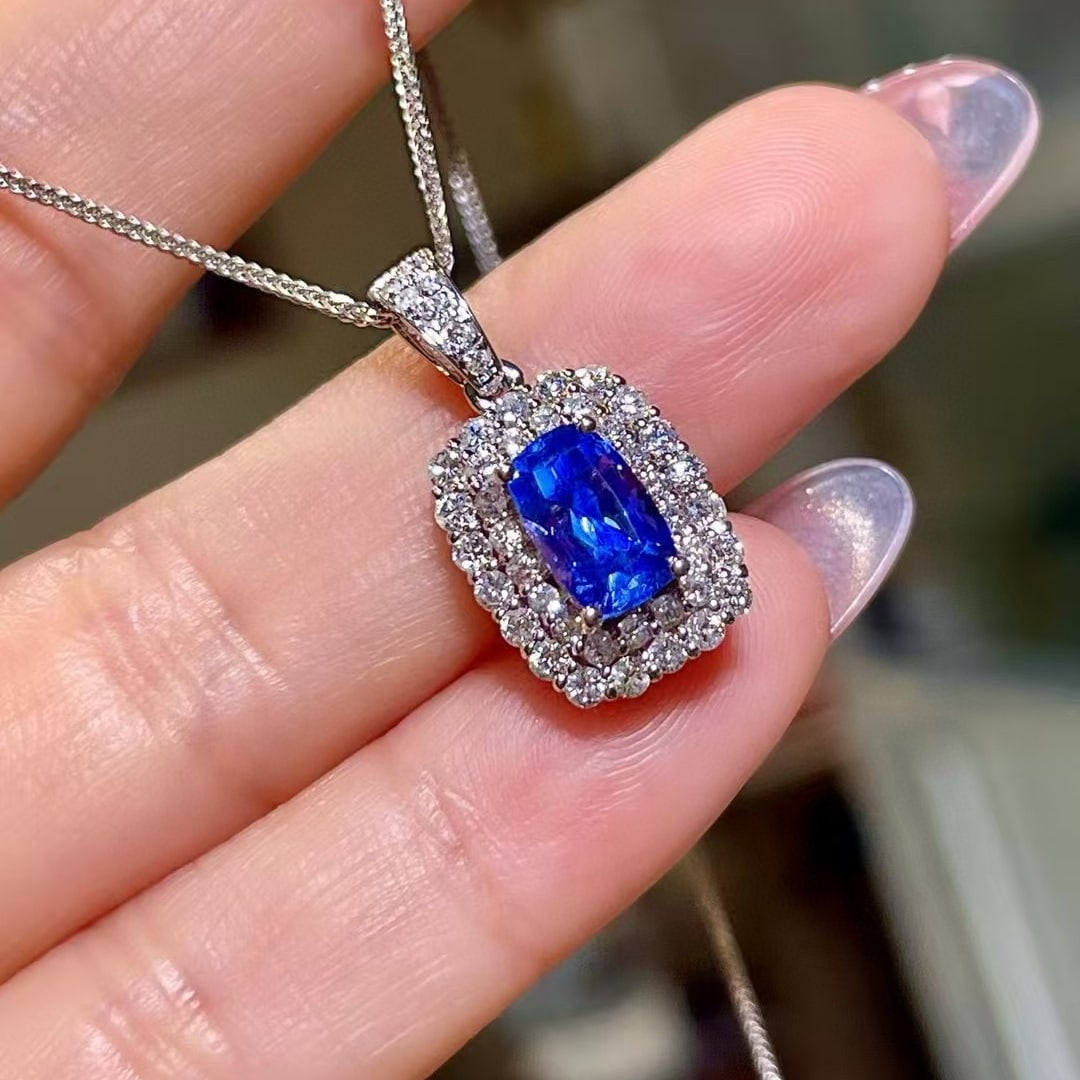 14k Gold 2.79 Ctw Natural Sapphire & Diamond Pendant( Without Chain ) - 2
