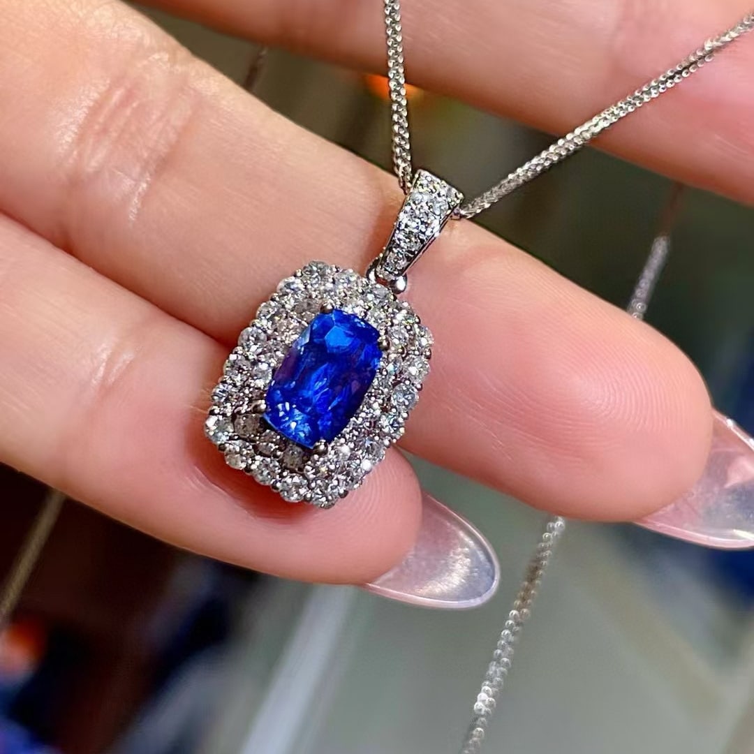 14k Gold 2.79 Ctw Natural Sapphire & Diamond Pendant( Without Chain ) - 3