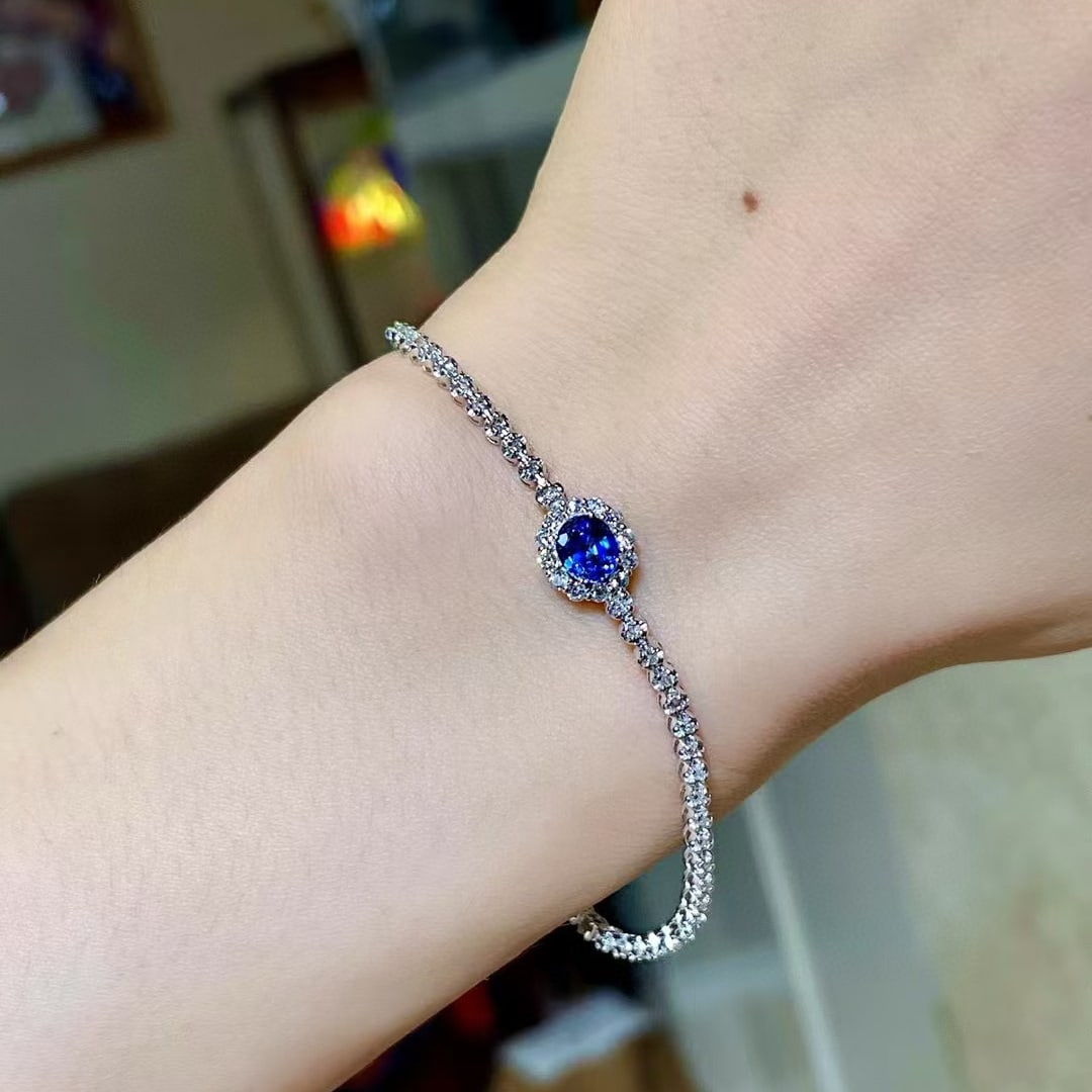 14k Gold 2.63 Ctw Natural Sapphire & Diamond Bracelet - 3