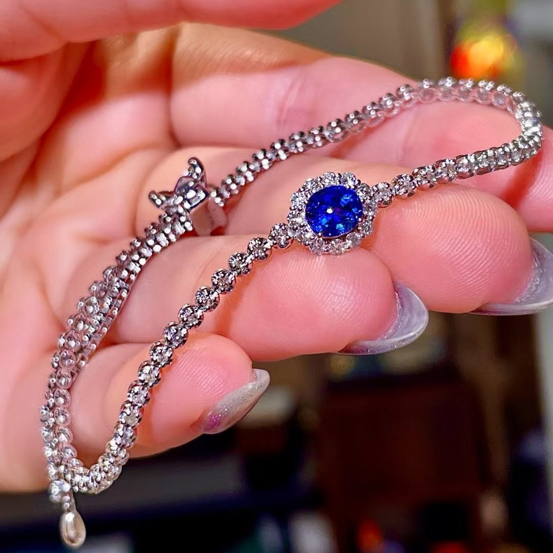 14k Gold 2.63 Ctw Natural Sapphire & Diamond Bracelet - 4