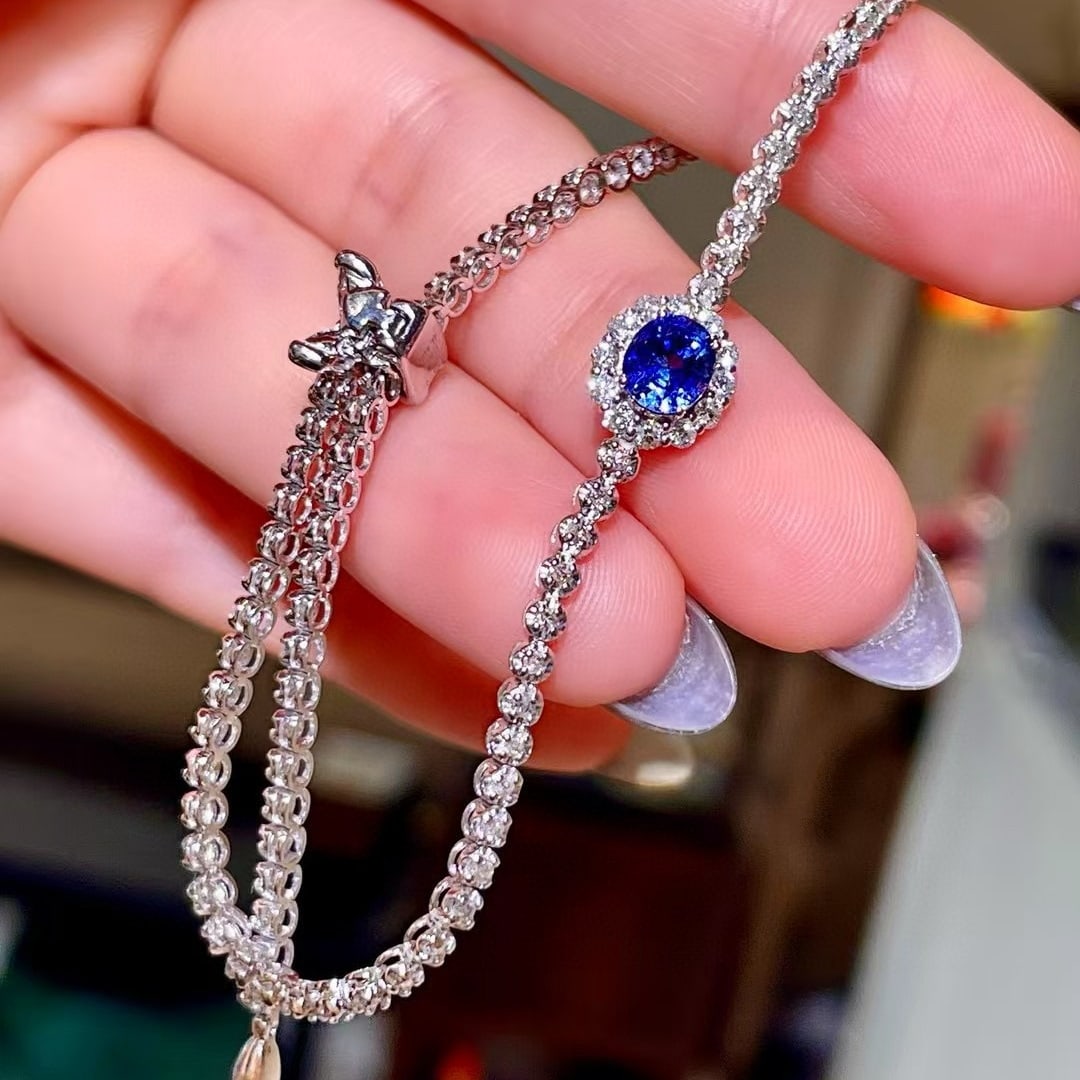 14k Gold 2.63 Ctw Natural Sapphire & Diamond Bracelet - 5