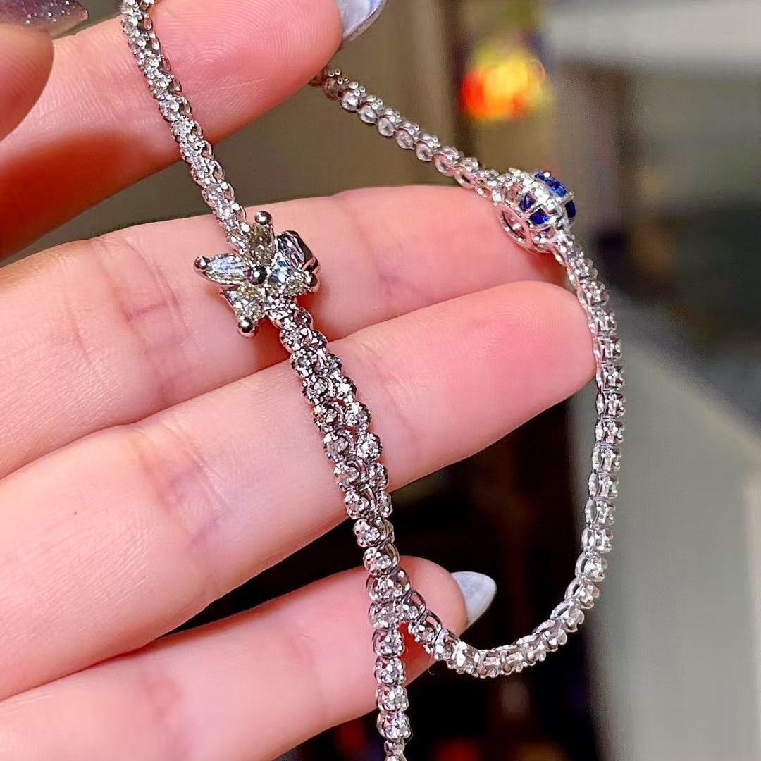 14k Gold 2.63 Ctw Natural Sapphire & Diamond Bracelet - 6