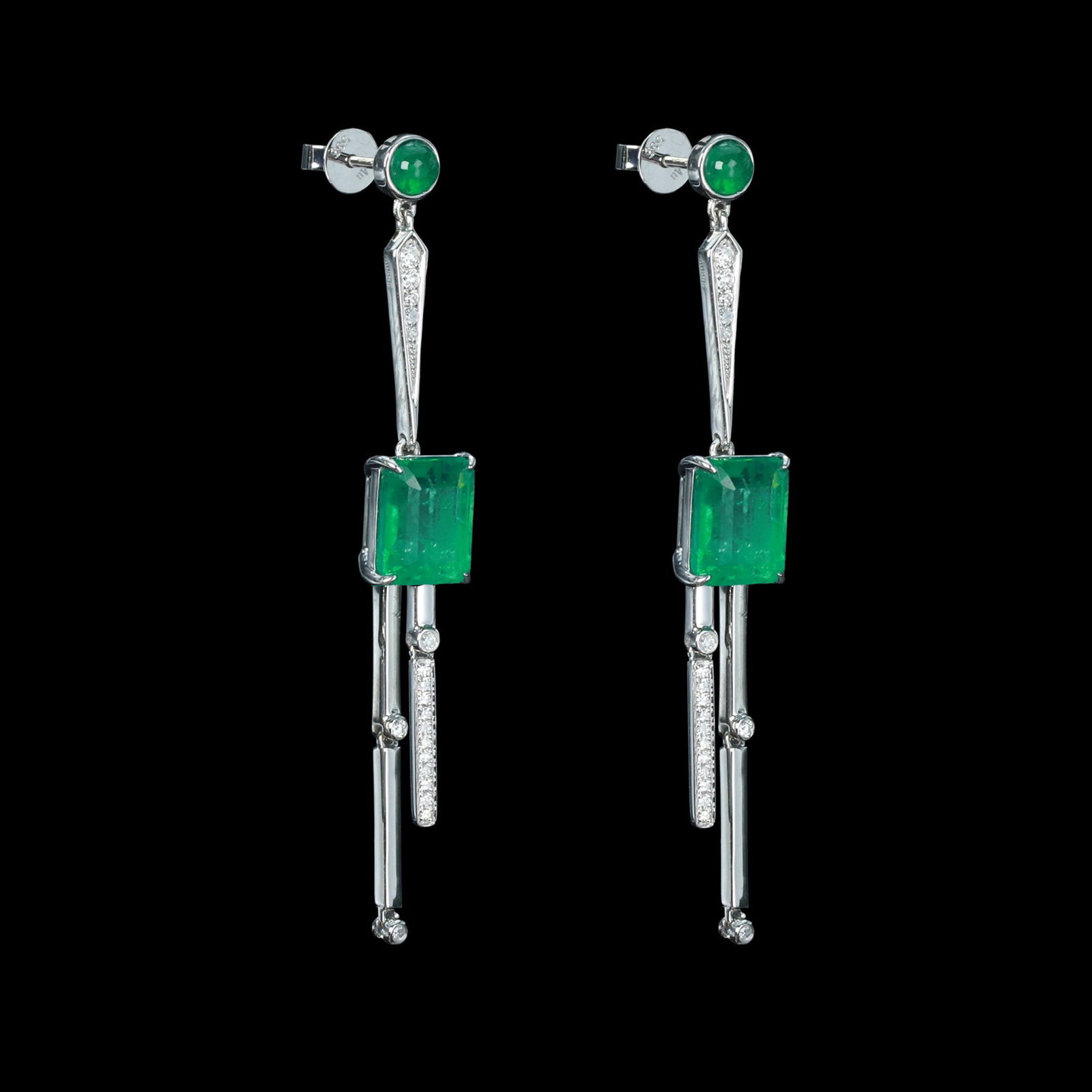 14k Gold 3.86 Ctw Natural Emerald & Diamond Earrings - 2