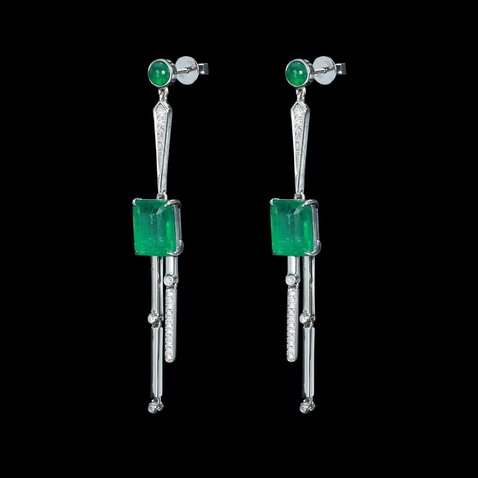 14k Gold 3.86 Ctw Natural Emerald & Diamond Earrings - 3