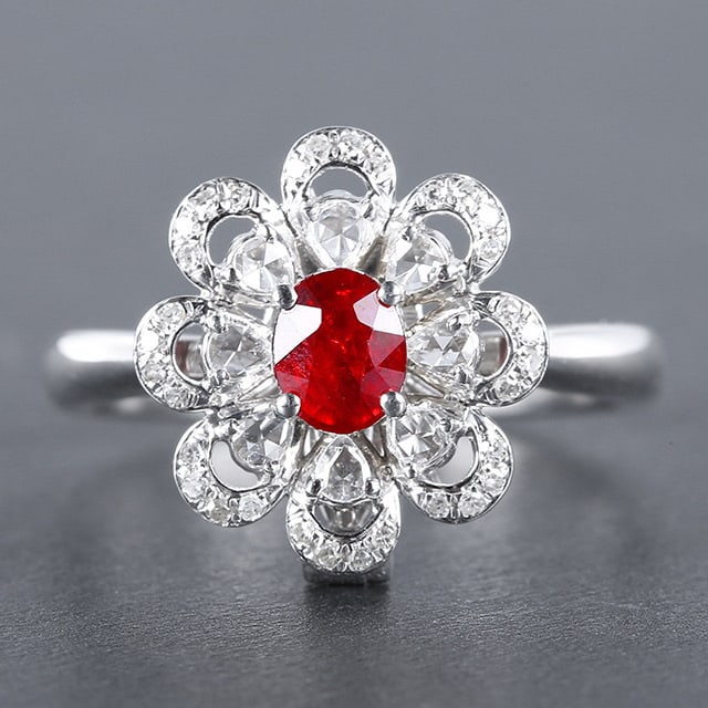 14k Gold 0.87 Ctw Natural Ruby & Diamond Ring/pendant( Without Chain ): Ref:230978002 // gold content:14k gold // ring size:7. 25us // // main gemstone:ruby // shape:oval // carat weight:0. 63ct // color:pigeonblood red // treatment:natural // // adjacent gemstone 2 :