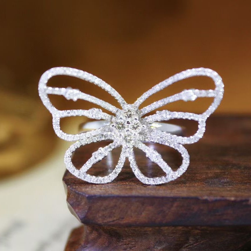 14k Gold 0.85 Ct Natural H Diamond & Butterfly Ring: Ref:230978023 // gold content:14k gold // ring size:7. 25us // // main gemstone:diamond // shape:round // carat weight:0. 85ct // clarity grade:vs-si // color:h // treatment:natural // cut grade:g