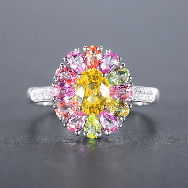 14k Gold 2.50 Ctw Natural Sapphire & Diamond Ring: Ref:230978029 // gold content:14k gold // ring size:7. 25us // // main gemstone:sapphire // shape:multiply // carat weight:2. 43ct // color:color // treatment:natural // // adjacent gemstone 2 :