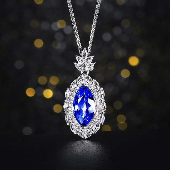 14k Gold 2.33 Ctw Natural Sapphire & Diamond Pendant( Without Chain ): Ref:230978042 // gold content:14k gold // main gemstone:sapphire // shape:marquise // carat weight:1. 86ct // color:cornflower blue // treatment:natural // // adjacent gemstone 2 : diamond // number o
