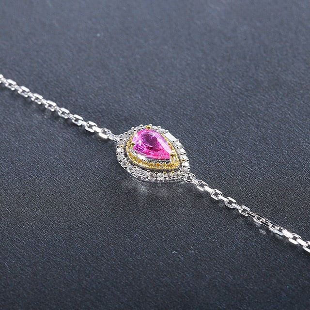 14k Gold 1.27 Ctw Natural Padparadscha Sapphire & Diamond Bracelet - 3