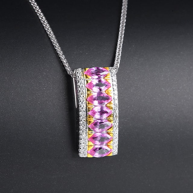 14k Gold 1.31 Ctw Natural Sapphire & Diamond Pendant( Without Chain ) - 3