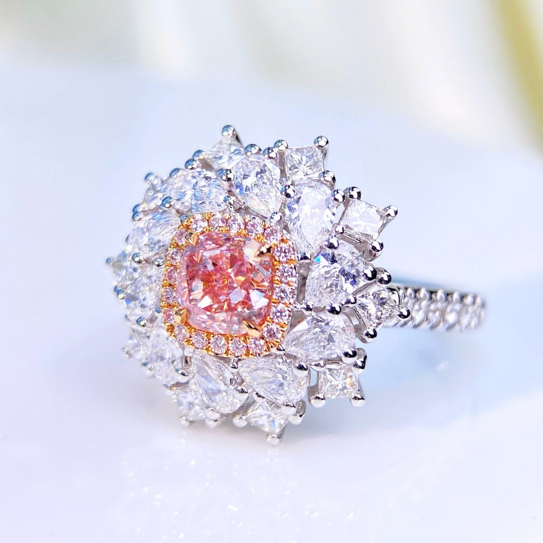 Gia Certified 14k Gold 2.64 Ctw Natural Pink Diamond & Diamond Ring/pendant( Without Chain ): Ref:230978051 // gold content:14k gold // ring size:7. 25us // // main gemstone:pink diamond // certified:gia // shape:cushion // carat weight:1. 01ct // clarity grade:si1 // color:pink //