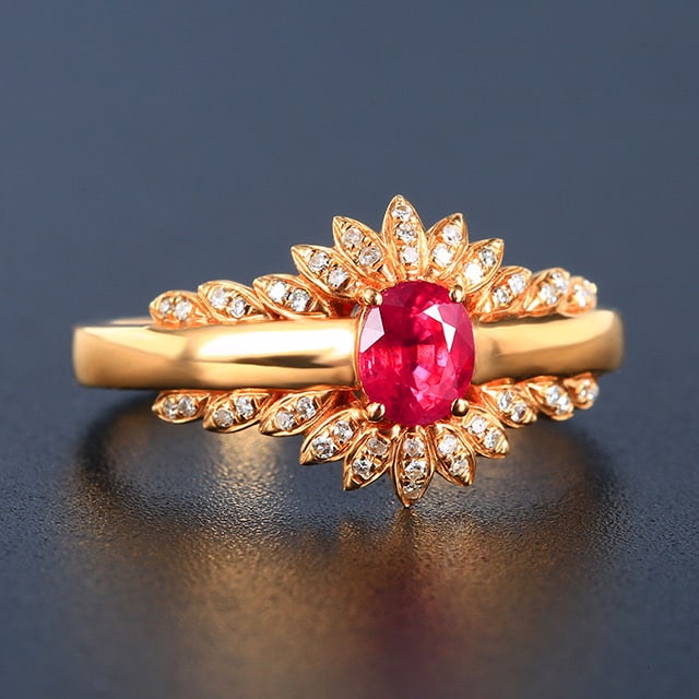 14k Gold 0.81 Ctw Natural Ruby & Diamond Ring - 3