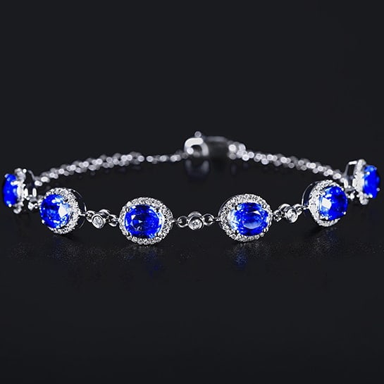 14k Gold 5.0 Ctw Natural Sapphire & Diamond Bracelet: Ref:230978079 // gold content:14k gold // main gemstone:sapphire // shape:oval // carat weight:4. 5ct // color:cornflower blue // treatment:natural // // adjacent gemstone 2 : diamond // number of