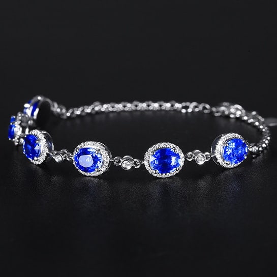 14k Gold 5.0 Ctw Natural Sapphire & Diamond Bracelet - 2