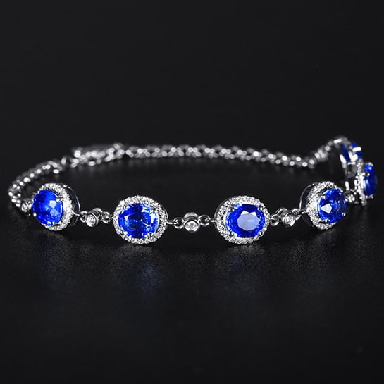 14k Gold 5.0 Ctw Natural Sapphire & Diamond Bracelet - 3
