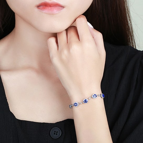 14k Gold 5.0 Ctw Natural Sapphire & Diamond Bracelet - 5