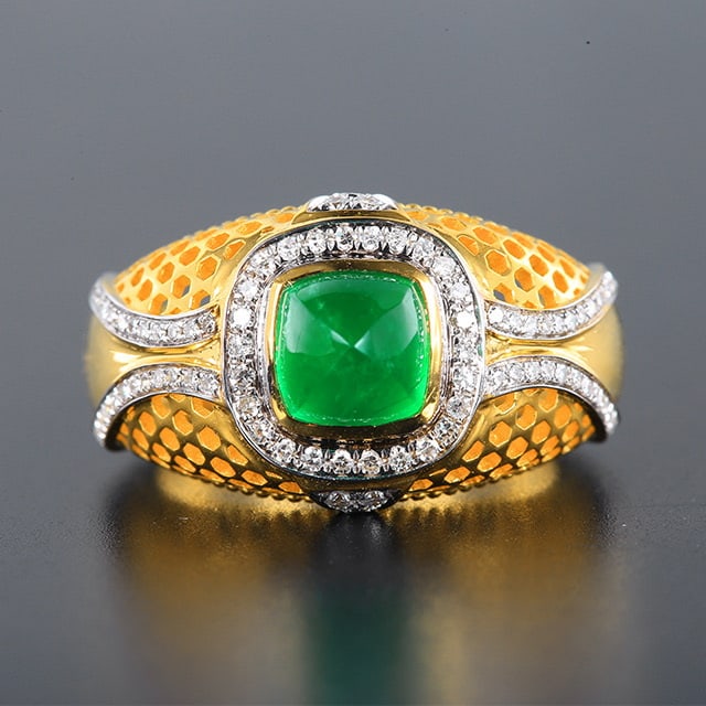 14k Gold 2.61 Ctw Vivid Green Natural Emerald & Diamond Ring (1 of 7)