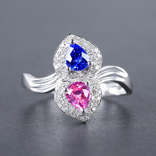 14k Gold 0.99 Ctw Natural Sapphire & Diamond & Toi Et Moi Ring: Ref:230978097 // gold content:14k gold // ring size:7. 25us // // main gemstone:sapphire // shape:pear // carat weight:0. 82ct // color:color // treatment:natural // // adjacent gemstone 2 :