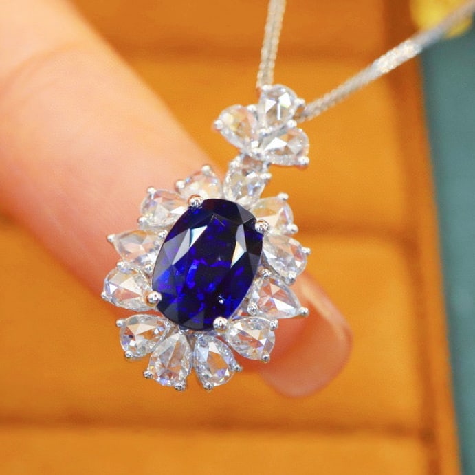 14k Gold 3.36 Ctw Natural Sapphire & Diamond Pendant( Without Chain ) - 2