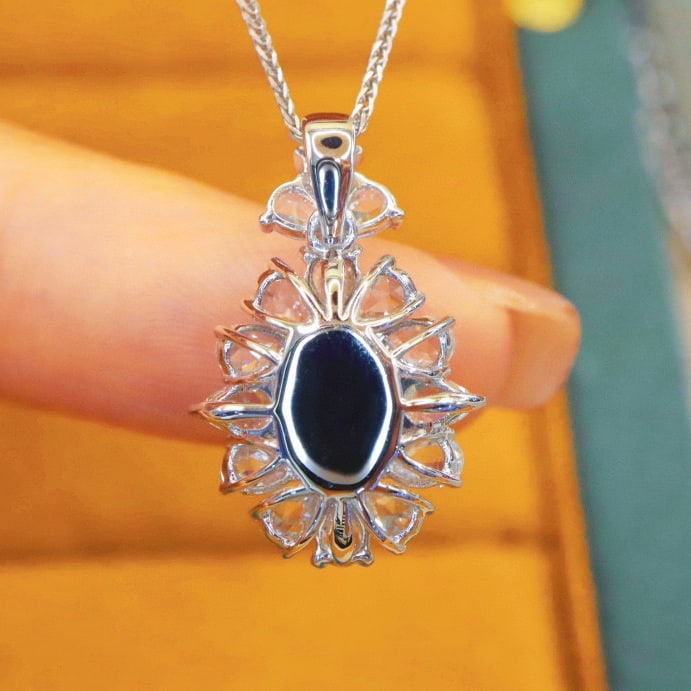 14k Gold 3.36 Ctw Natural Sapphire & Diamond Pendant( Without Chain ) - 4