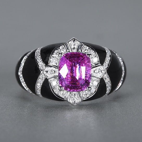 14k Gold 1.90 Ctw Natural Sapphire & Diamond Ring: Ref:230978118 // gold content:14k gold // ring size:7. 25us // // main gemstone:sapphire // shape:cushion // carat weight:1. 6ct // color:purple // treatment:natural // // adjacent gemstone 2 :