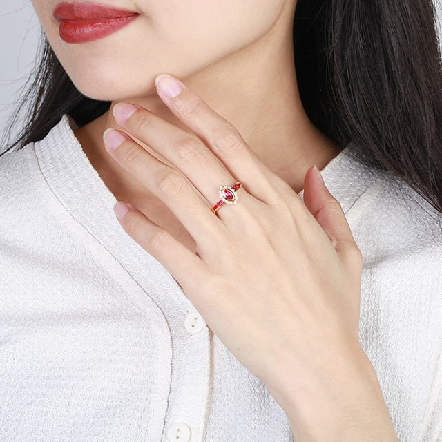 14k Gold 0.74 Ctw Natural Ruby & Diamond Ring - 6