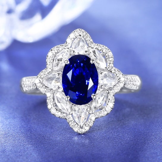 14k Gold 2.67 Ctw Natural Sapphire & Diamond Ring: Ref:230978130 // gold content:14k gold // ring size:7. 25us // // main gemstone:sapphire // shape:oval // carat weight:2. 15ct // color:royal blue // treatment:natural // // adjacent gemstone 2 :