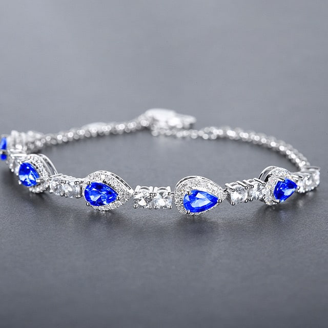 14k Gold 3.47 Ctw Natural Sapphire & Diamond Bracelet - 3