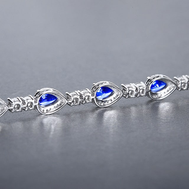 14k Gold 3.47 Ctw Natural Sapphire & Diamond Bracelet - 4