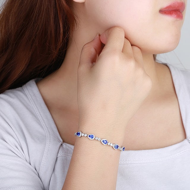 14k Gold 3.47 Ctw Natural Sapphire & Diamond Bracelet - 5