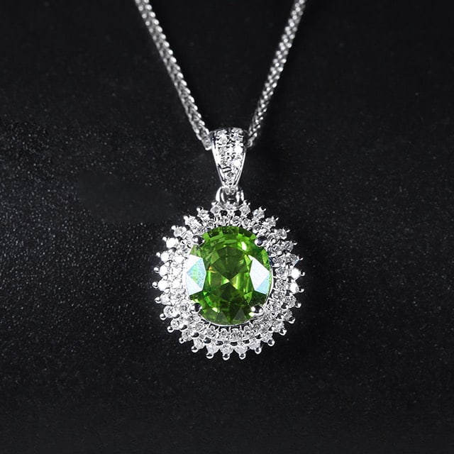 14k Gold 2.19 Ctw Natural Sapphire & Diamond Pendant( Without Chain ): Ref:230978140 // gold content:14k gold // main gemstone:sapphire // shape:oval // carat weight:1. 93ct // color:green // treatment:natural // // adjacent gemstone 2 : diamond // number of stones:67 //