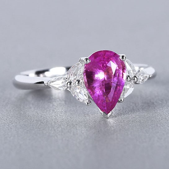 14k Gold 1.22 Ctw Natural Sapphire & Diamond Ring: Ref:230978163 // gold content:14k gold // ring size:7. 25us // // main gemstone:sapphire // shape:pear // carat weight:1. 06ct // color:purple // treatment:natural // // adjacent gemstone 2 :