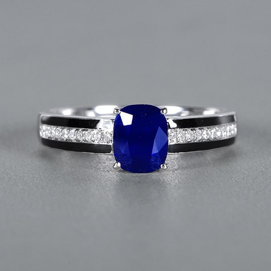 14k Gold 1.25 Ctw Natural Sapphire & Diamond Ring: Ref:230978170 // gold content:14k gold // ring size:7. 25us // // main gemstone:sapphire // shape:cushion // carat weight:1. 15ct // color:royal blue // treatment:natural // // adjacent gemstone 2