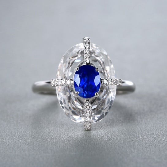 14k Gold 1.00 Ctw Natural Sapphire & Diamond Ring: Ref:230978172 // gold content:14k gold // ring size:7. 25us // // main gemstone:sapphire // shape:oval // carat weight:0. 88ct // color:royal blue // treatment:natural // // adjacent gemstone 2 :