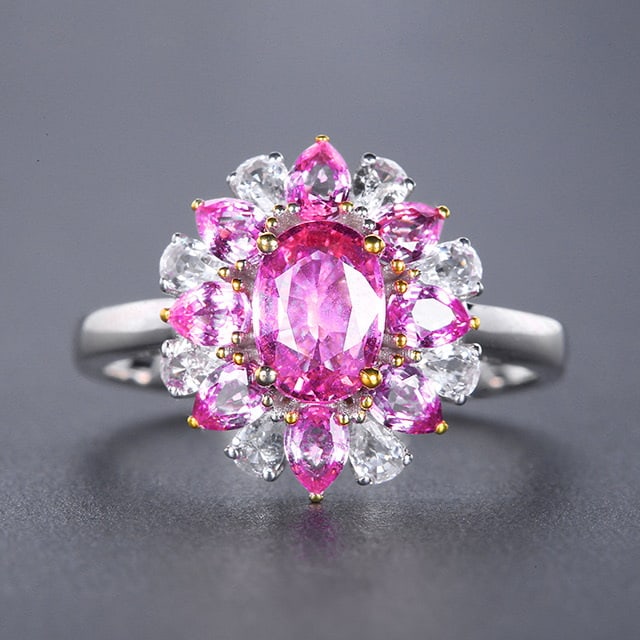 14k Gold 2.7 Ctw Natural Padparadscha Sapphire & Sapphire Ring: Ref:230978187 // gold content:14k gold // ring size:7. 25us // // main gemstone:padparadscha sapphire // shape:multiply // carat weight:2. 2ct // color:orangish pink // treatment:natural // //