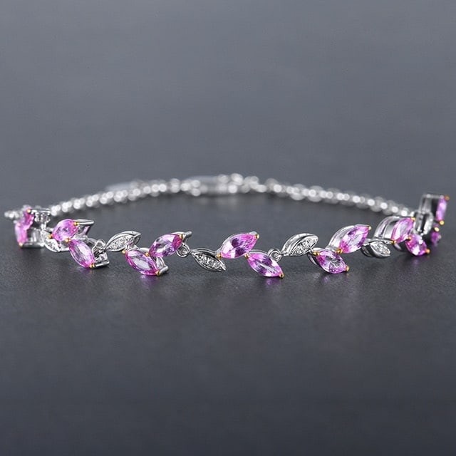 14k Gold 2.81 Ctw Natural Sapphire & Diamond Bracelet: Ref:230978189 // gold content:14k gold // main gemstone:sapphire // shape:marquise // carat weight:2. 75ct // color:pink // treatment:natural // // adjacent gemstone 2 : diamond // number of