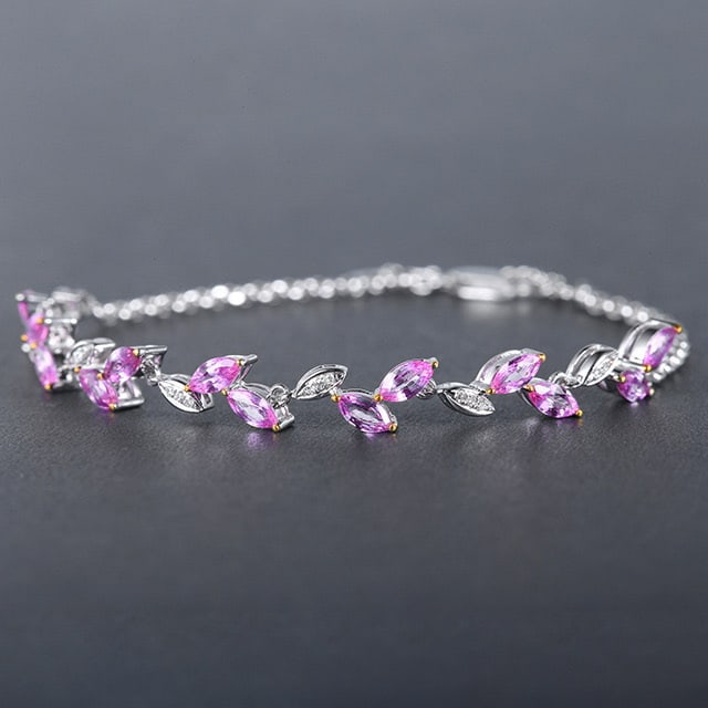 14k Gold 2.81 Ctw Natural Sapphire & Diamond Bracelet - 2