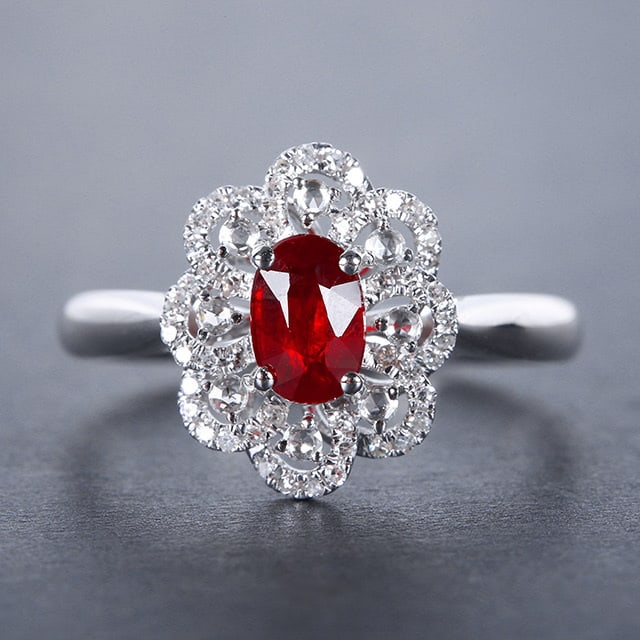 14k Gold 1.07 Ctw Natural Ruby & Diamond Ring: Ref:230978197 // gold content:14k gold // ring size:7. 25us // // main gemstone:ruby // shape:oval // carat weight:0. 83ct // color:pigeonblood red // treatment:natural // // adjacent gemstone 2 :