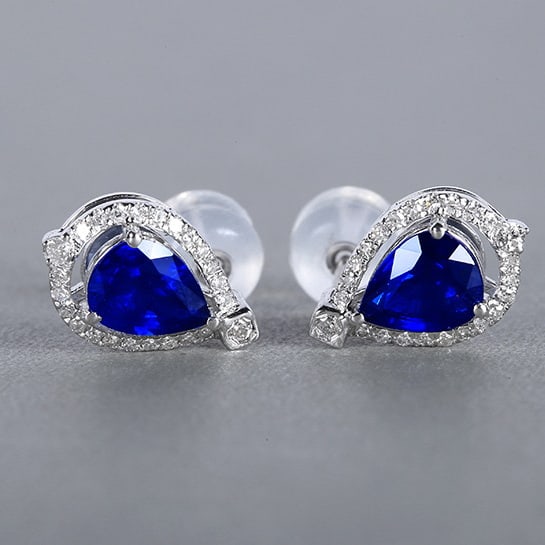 14k Gold 1.43 Ctw Natural Sapphire & Diamond Earrings: Ref:230978204 // gold content:14k gold // main gemstone:sapphire // shape:pear // carat weight:1. 26ct // color:royal blue // treatment:natural // // adjacent gemstone 2 : diamond // number of