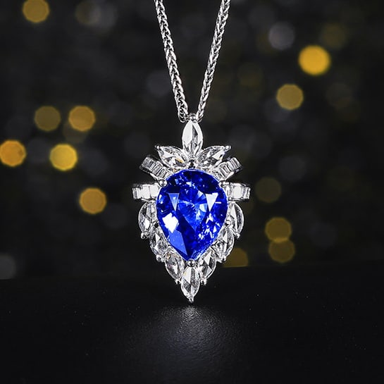 14k Gold 2.32 Ctw Natural Sapphire & Diamond Pendant( Without Chain ): Ref:230978229 // gold content:14k gold // main gemstone:sapphire // shape:pear // carat weight:2ct // color:cornflower blue // treatment:natural // // adjacent gemstone 2 : diamond // number of stones