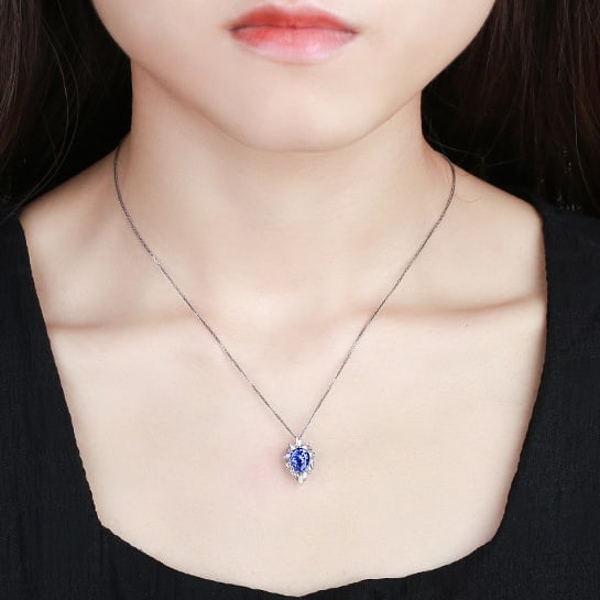 14k Gold 2.32 Ctw Natural Sapphire & Diamond Pendant( Without Chain ) - 5