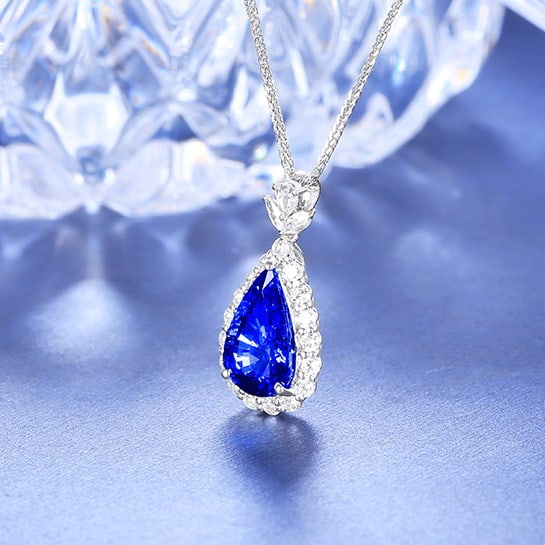 14k Gold 2.96 Ctw Natural Sapphire & Diamond Pendant( Without Chain ): Ref:230978244 // gold content:14k gold // main gemstone:sapphire // shape:pear // carat weight:2. 55ct // color:cornflower blue // treatment:natural // // adjacent gemstone 2 : diamond // number of st