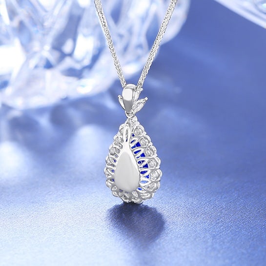 14k Gold 2.96 Ctw Natural Sapphire & Diamond Pendant( Without Chain ) - 2