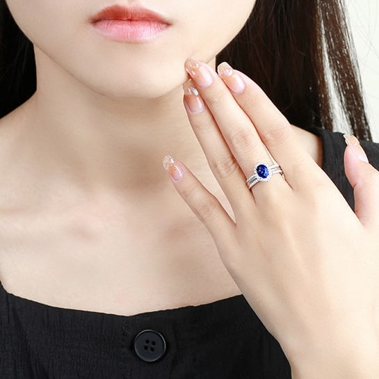 14k Gold 2.96 Ctw Natural Sapphire & Diamond Pendant( Without Chain ) - 5