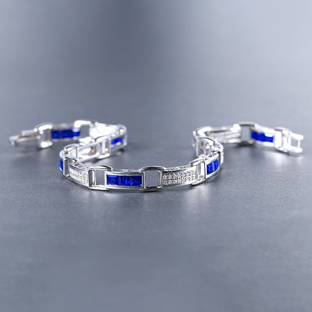 14k Gold 3.81 Ctw Natural Sapphire & Diamond Bracelet - 2