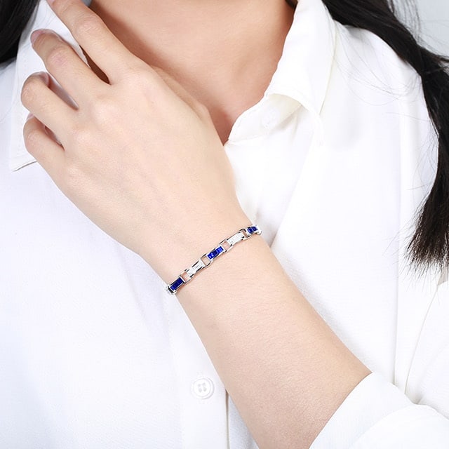 14k Gold 3.81 Ctw Natural Sapphire & Diamond Bracelet - 6