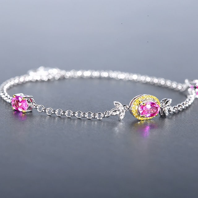 14k Gold 1.68 Ctw Natural Padparadscha Sapphire & Diamond Bracelet - 2