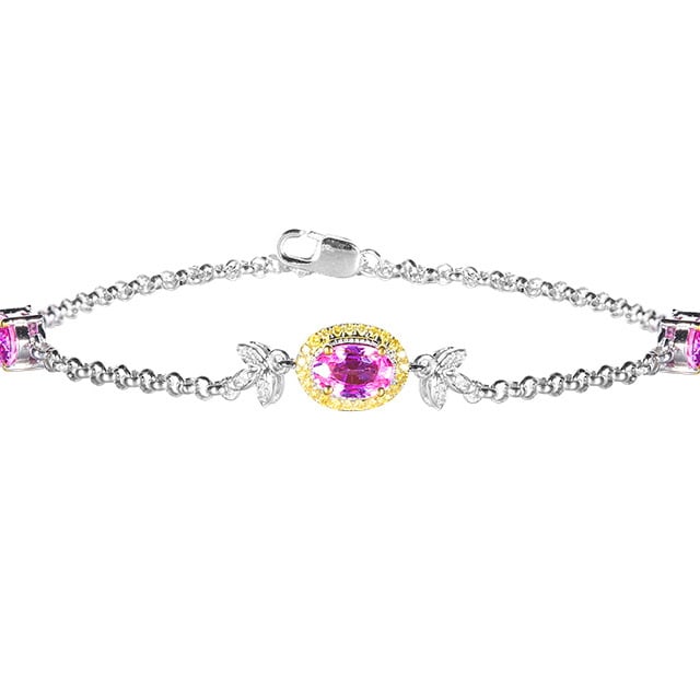 14k Gold 1.68 Ctw Natural Padparadscha Sapphire & Diamond Bracelet - 5
